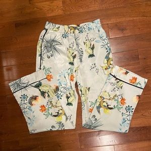 Topshop White Silky Casual Lounging Floral Straight Leg Pants VINTAGE